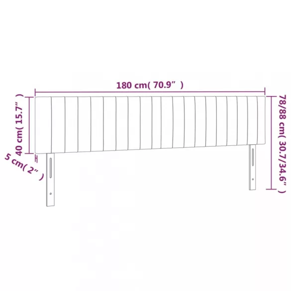 sötétkék bársony LED-es fejtámla 180x5x78/88 cm