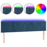 sötétkék bársony LED-es fejtámla 200x5x78/88 cm