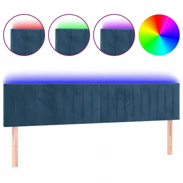 sötétkék bársony LED-es fejtámla 200x5x78/88 cm