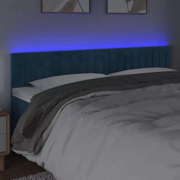sötétkék bársony LED-es fejtámla 200x5x78/88 cm
