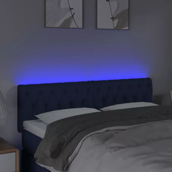 kék szövet LED-es fejtámla 160x7x78/88 cm