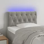 világosszürke bársony LED-es fejtámla 80x7x78/88 cm