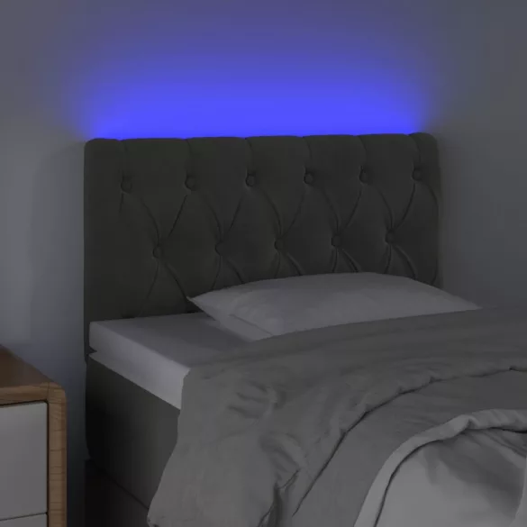 sötétszürke bársony LED-es fejtámla 80x7x78/88 cm