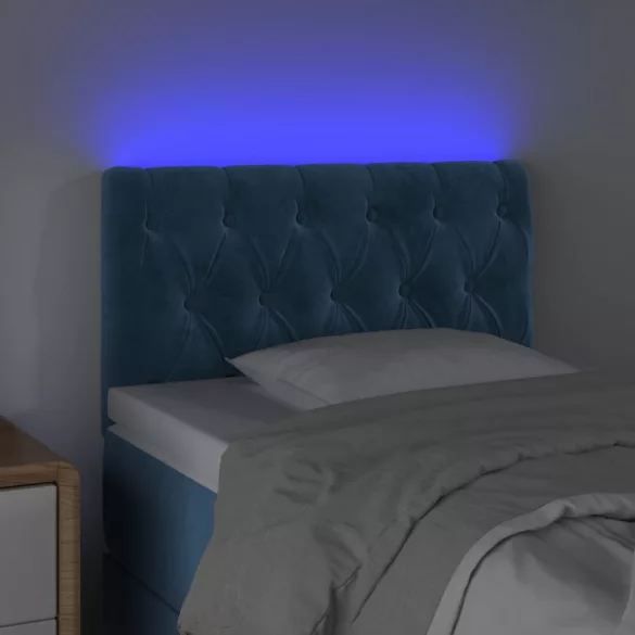 sötétkék bársony LED-es fejtámla 80 x 7 x 78/88 cm