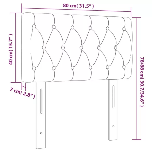 sötétkék bársony LED-es fejtámla 80 x 7 x 78/88 cm