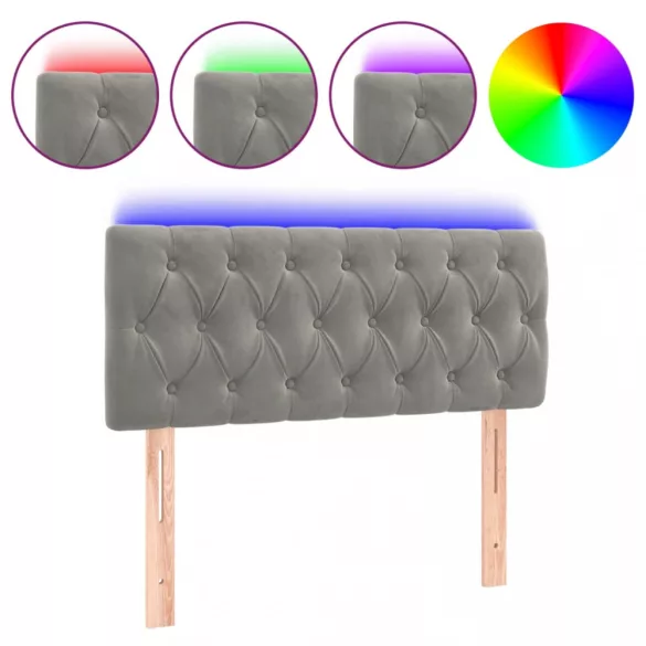 világosszürke bársony LED-es fejtámla 90 x 7 x 78/88 cm