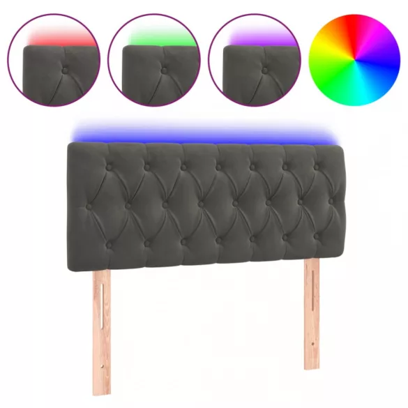 sötétszürke bársony LED-es fejtámla 100 x 7 x 78/88 cm
