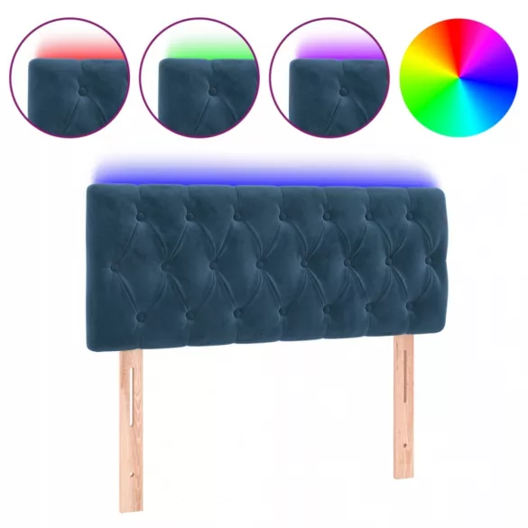 sötétkék bársony LED-es fejtámla 100 x 7 x 78/88 cm