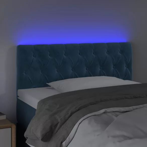 sötétkék bársony LED-es fejtámla 100 x 7 x 78/88 cm