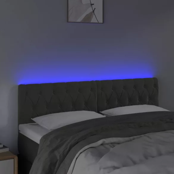 sötétszürke bársony LED-es fejtámla 144 x 7 x 78/88 cm