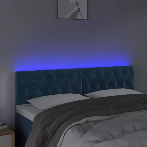 sötétkék bársony LED-es fejtámla 144 x 7 x 78/88 cm