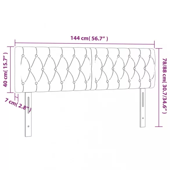 sötétkék bársony LED-es fejtámla 144 x 7 x 78/88 cm