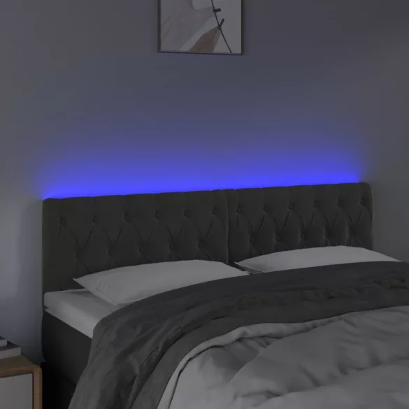 sötétszürke bársony LED-es fejtámla 160 x 7 x 78/88 cm