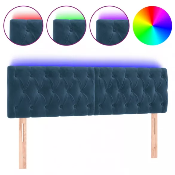 sötétkék bársony LED-es fejtámla 160 x 7 x 78/88 cm