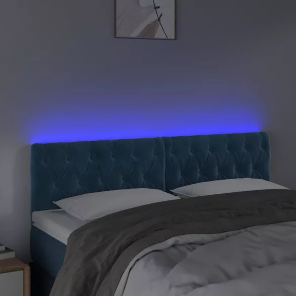 sötétkék bársony LED-es fejtámla 160 x 7 x 78/88 cm