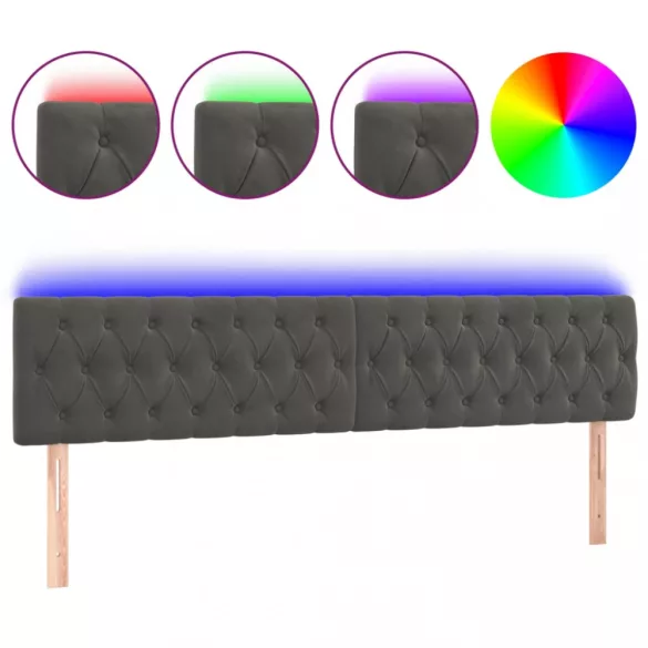sötétszürke bársony LED-es fejtámla 180 x 7 x 78/88 cm