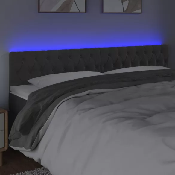 sötétszürke bársony LED-es fejtámla 180 x 7 x 78/88 cm