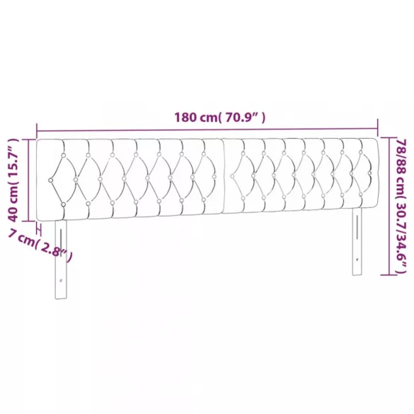 sötétszürke bársony LED-es fejtámla 180 x 7 x 78/88 cm