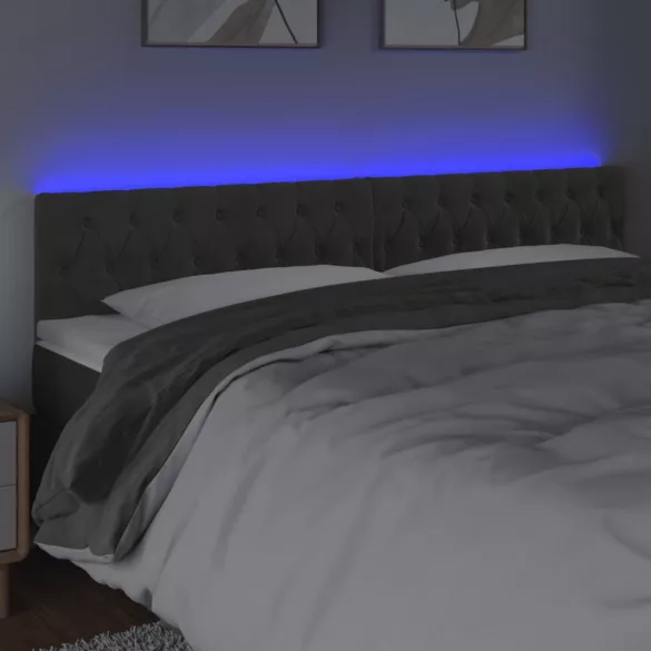 sötétszürke bársony LED-es fejtámla 200 x 7 x 78/88 cm