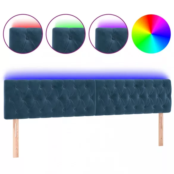 sötétkék bársony LED-es fejtámla 200 x 7 x 78/88 cm