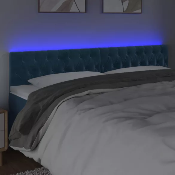 sötétkék bársony LED-es fejtámla 200 x 7 x 78/88 cm