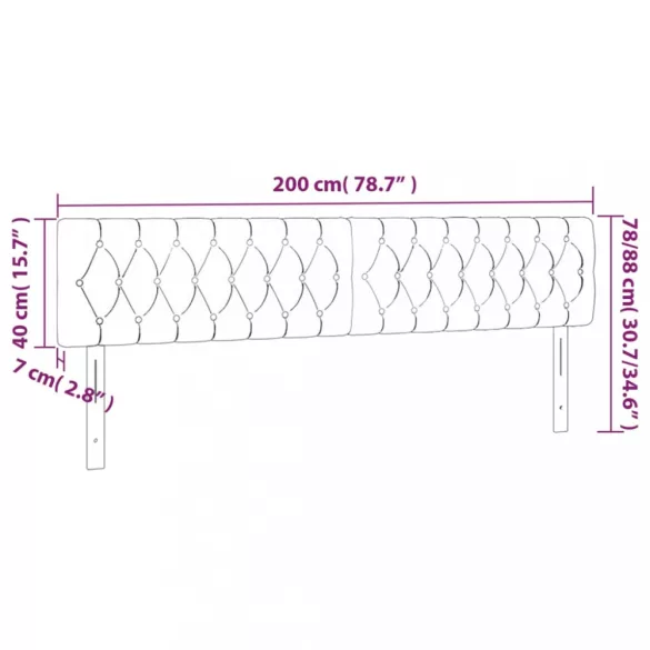 sötétkék bársony LED-es fejtámla 200 x 7 x 78/88 cm
