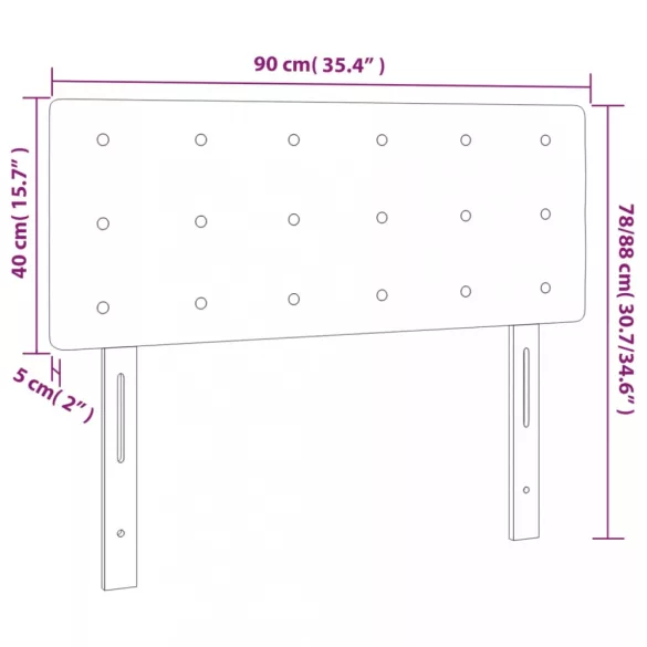 sötétbarna szövet LED-es fejtámla 90x5x78/88 cm