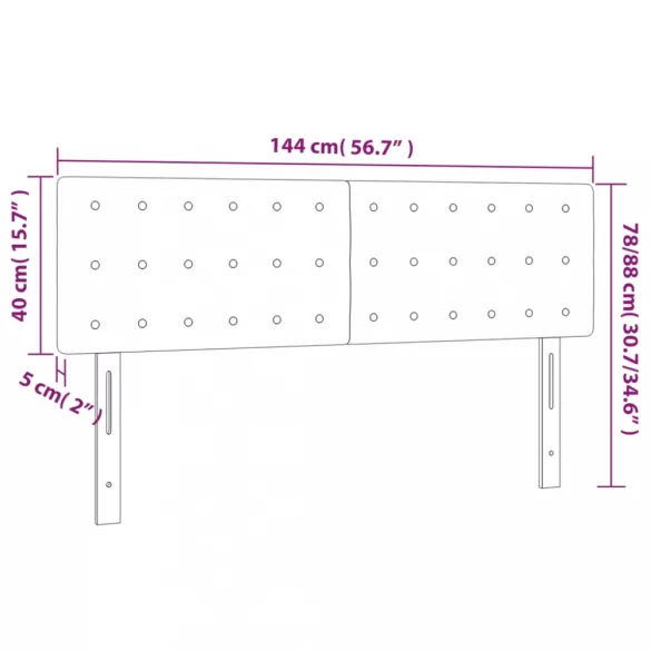 sötétbarna szövet LED-es fejtámla 144x5x78/88 cm