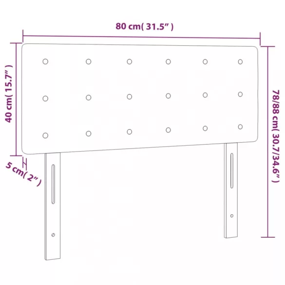 sötétszürke bársony LED-es fejtámla 80 x 5 x 78/88 cm