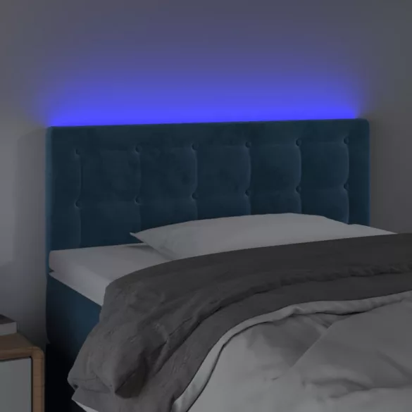 sötétkék bársony LED-es fejtámla 80 x 5 x 78/88 cm