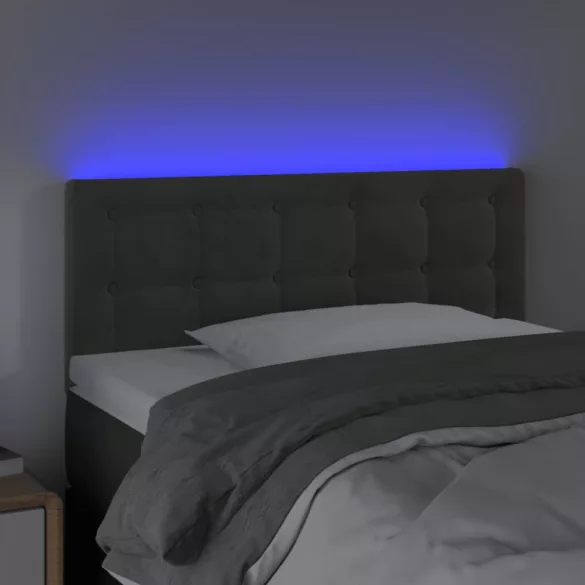 sötétszürke bársony LED-es fejtámla 90x5x78/88 cm