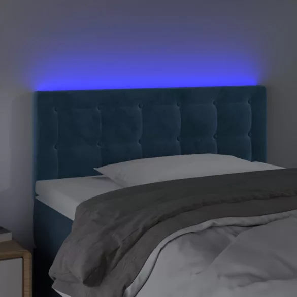 sötétkék bársony LED-es fejtámla 90x5x78/88 cm