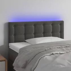 sötétszürke bársony LED-es fejtámla 100x5x78/88 cm