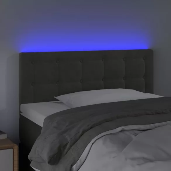 sötétszürke bársony LED-es fejtámla 100x5x78/88 cm