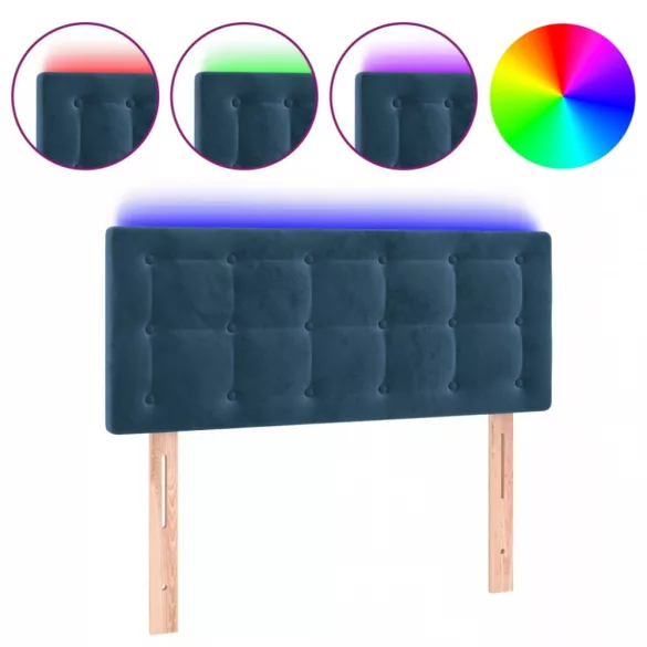 sötétkék bársony LED-es fejtámla 100x5x78/88 cm