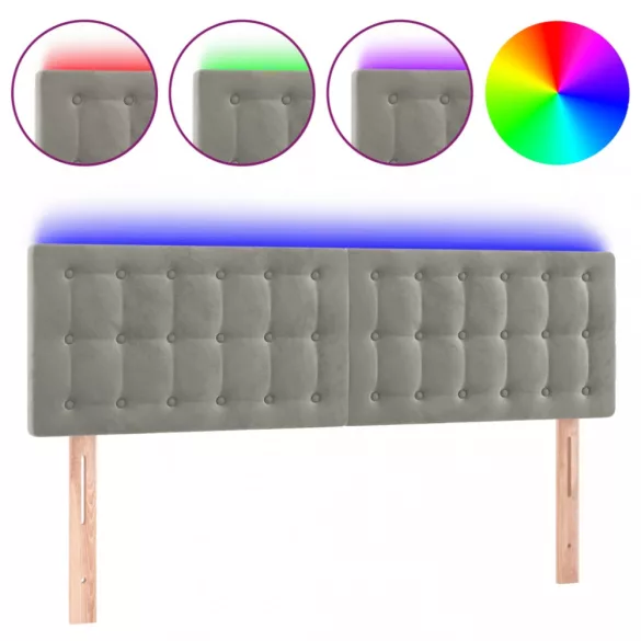 világosszürke bársony LED-es fejtámla 144x5x78/88 cm