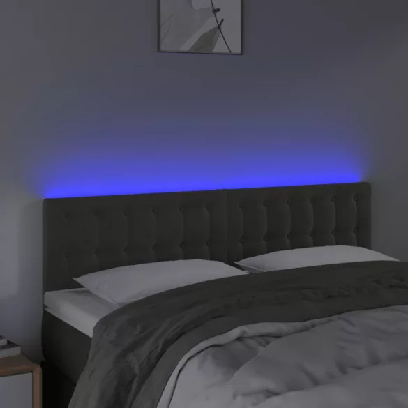 sötétszürke bársony LED-es fejtámla 144x5x78/88 cm