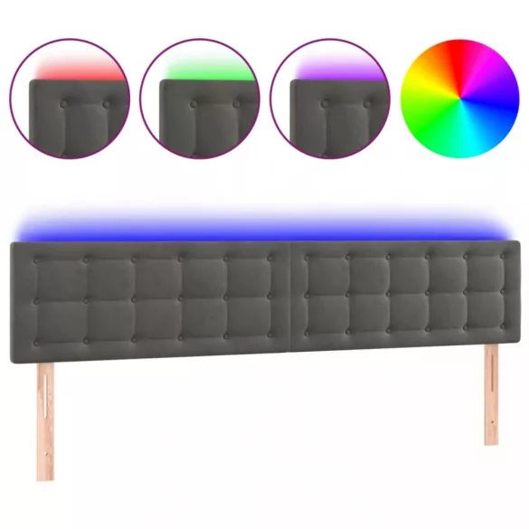 sötétszürke bársony LED-es fejtámla 160x5x78/88 cm