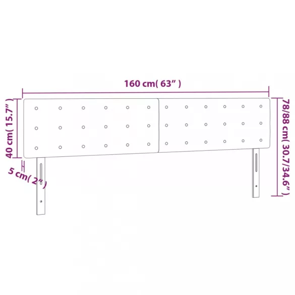 sötétszürke bársony LED-es fejtámla 160x5x78/88 cm