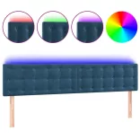 sötétkék bársony LED-es fejtámla 180x5x78/88 cm