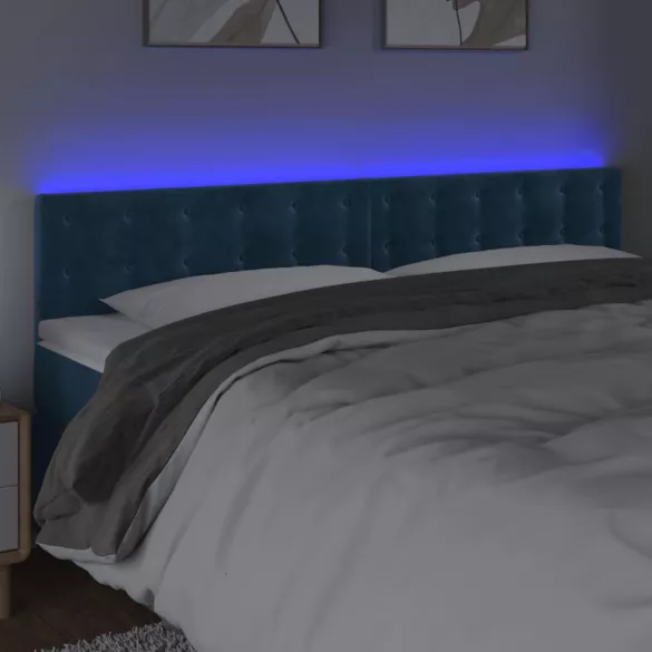 sötétkék bársony LED-es fejtámla 180x5x78/88 cm