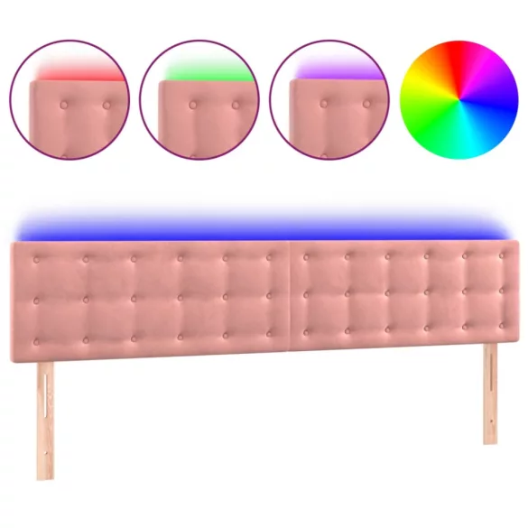 rózsaszín bársony LED-es fejtámla 180x5x78/88 cm