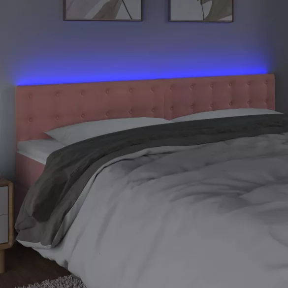 rózsaszín bársony LED-es fejtámla 180x5x78/88 cm