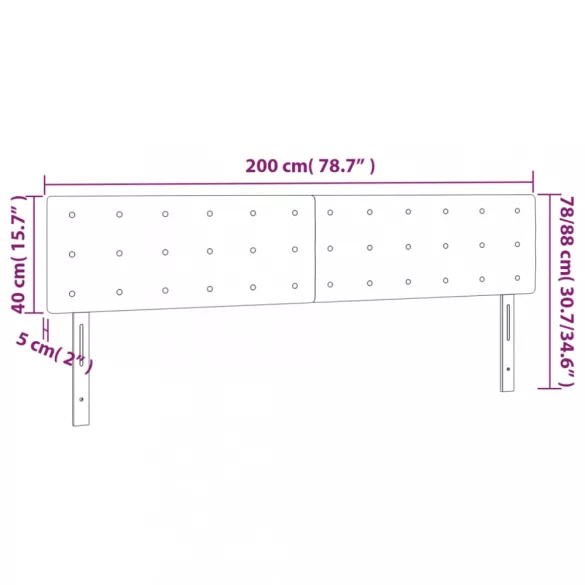 világosszürke bársony LED-es fejtámla 200x5x78/88 cm