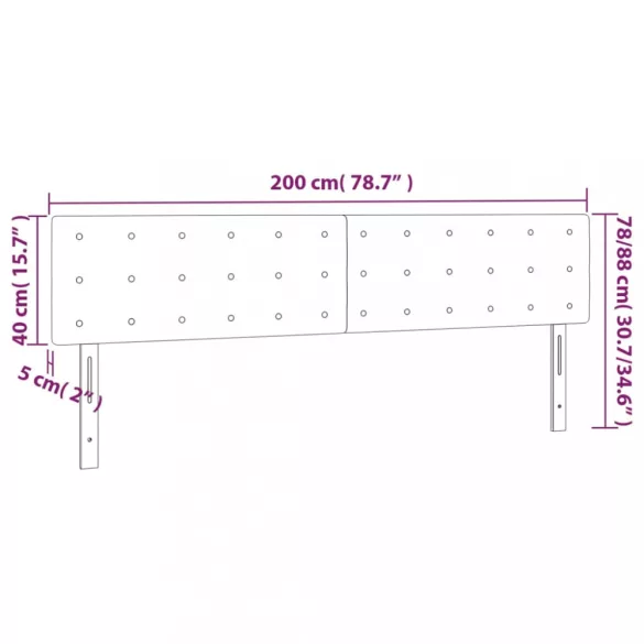 sötétkék bársony LED-es fejtámla 200x5x78/88 cm