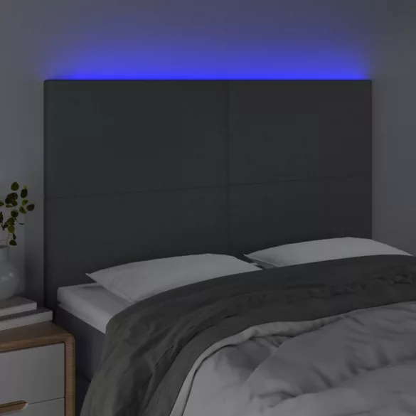 sötétszürke szövet LED-es fejtámla 144x5x118/128 cm