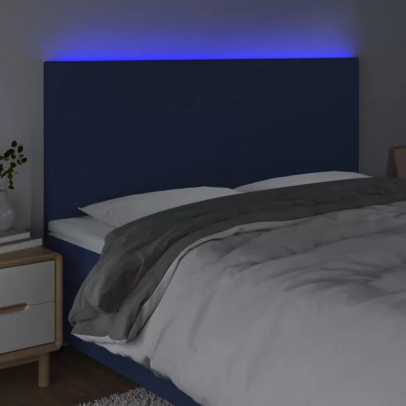 kék szövet LED-es fejtámla 160x5x118/128 cm