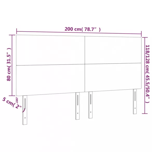 tópszínű szövet LED-es fejtámla 200x5x118/128 cm