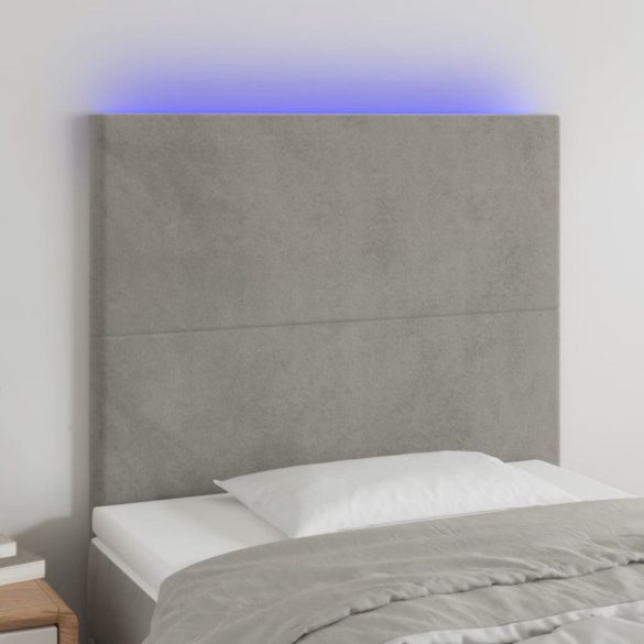 világosszürke bársony LED-es fejtámla 80x5x118/128 cm