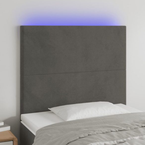 sötétszürke bársony LED-es fejtámla 80x5x118/128 cm